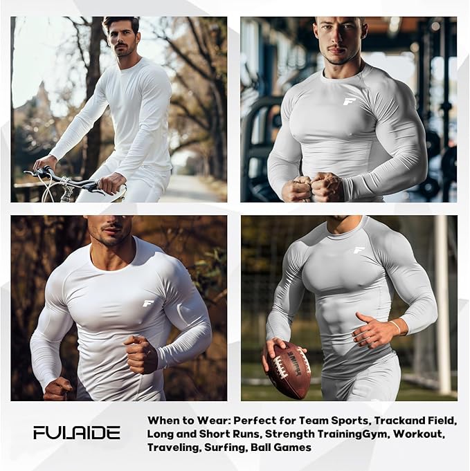 Men's Compression Shirts Long Sleeve Running Athletic Undershirts Workout Baseball Base Layer Fishing Rash Guard Tops 2 Pack