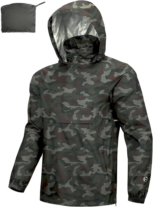 Outdoor Ventures Men's Rain Jacket Waterproof Lightweight Packable Rain Pullover for Hiking Golf Running
