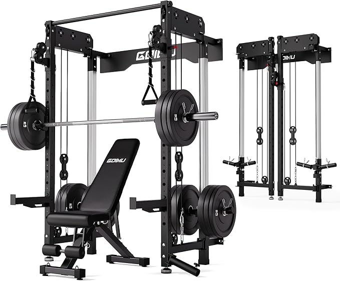 WM3-V4 Folding Squat Rack, Wall Mounted Power Rack with Dual Independent Pulley System, Functional Trainer with 5 Adjustable Function Modes for Space Saving