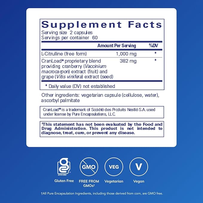 Pure Encapsulations Nitric Oxide Ultra (Capsules) - Supplement Supports Nitric Oxide Production, Healthy Blood Flow & Vascular Health - with L-Citrulline & CranLoad Cranberry Extract - 120 Capsules
