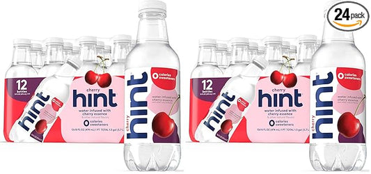Hint Fruit-Infused Bottled Water, Cherry - Sugar Free Flavored Water with Zero Calories, Naturally Flavored, and No Artificial Sweeteners - 16 Fl Oz (Pack of 24)