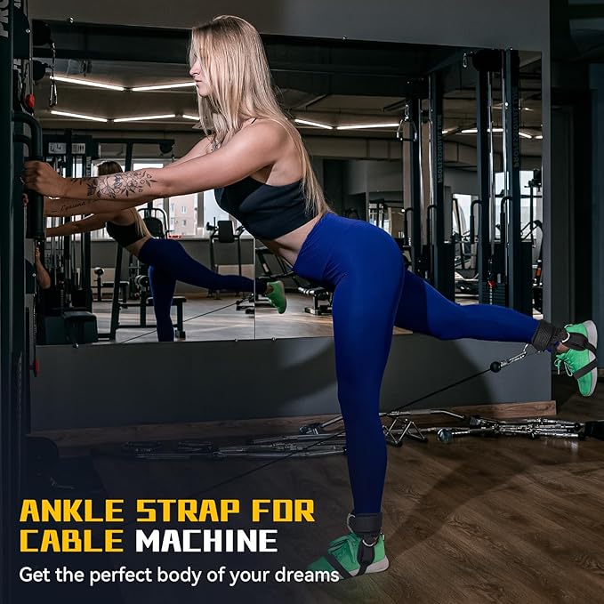 Ankle Straps for Cable Machine and Dumbbell, Dumbbell Foot Attachment for Gym with Longer Nylon Strap/Protective Gasket/5 Steel D-Ring, Tibialis Trainer, Leg Workouts, Hamstring Curls for Women Men