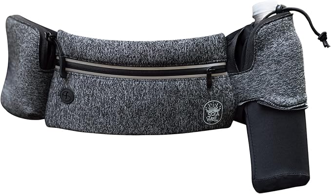 Running Belt with Water Bottle Holder - Waist Bag With Extender for Jogging, Hiking, Cycling, Walking - Dog Walker Hydration Fanny Pack - Sport Pouch iPhone Carrier for Women and Men - Gray