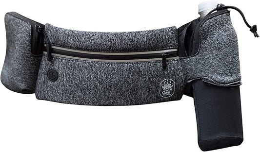 Running Belt with Water Bottle Holder - Waist Bag With Extender for Jogging, Hiking, Cycling, Walking - Dog Walker Hydration Fanny Pack - Sport Pouch iPhone Carrier for Women and Men - Gray