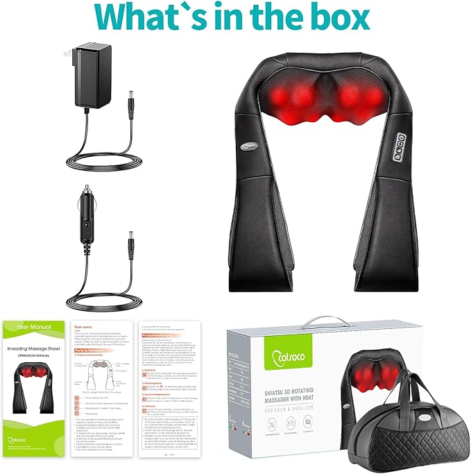 cotsoco Shiatsu Back Neck and Shoulder Massager with Heat,Deep Tissue 3D Kneading Pillow, Electric Full Body Massager for Legs,Foot,Body Muscle Pain Relief,Gifts for Mom Dad