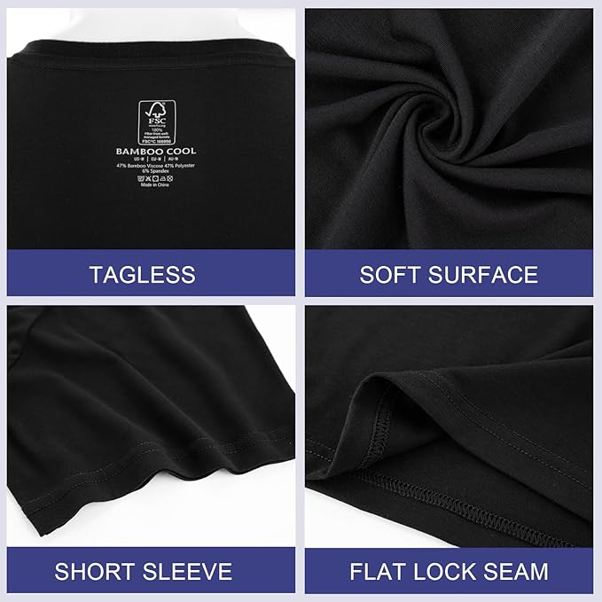 BAMBOO COOL Men's Undershirt Moisture-Wicking T-Shirts Stretch Crewneck Soft Tees for Men,3 Pack