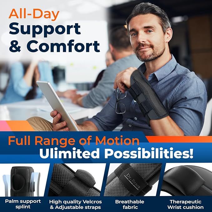 DR. BRACE Adjustable Wrist Brace Night Support for Carpal Tunnel, Doctor Developed, Upgraded with Double Splint & Therapeutic Cushion,Hand Brace for Pain Relief,Injuries,Sprains (S/M Left Hand, Black)