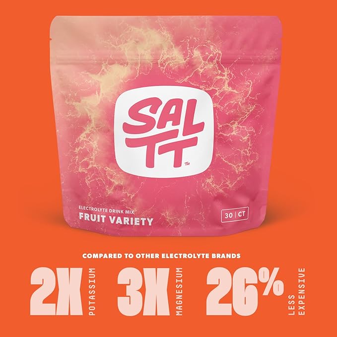 SALTT Electrolytes Powder Packets, Fruit Variety Pack (30 Packets) - Magnesium, Potassium, Sodium, Trace Minerals - Vegan, Sugar Free, Gluten Free - Travel Essentials - Made in USA