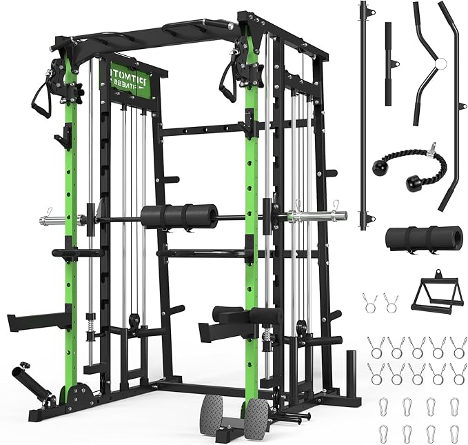 Smith Machine,2200 LBS Squat Rack for Home Gym with Dual Pulley System,Multifunctional Power Rack Cage for Strength Training with More Attachments