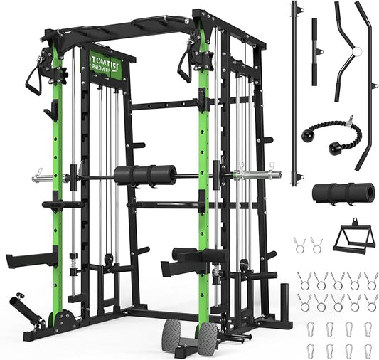 Smith Machine,2200 LBS Squat Rack for Home Gym with Dual Pulley System,Multifunctional Power Rack Cage for Strength Training with More Attachments