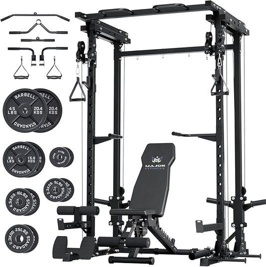 MAJOR FITNESS Drone3 Power Rack, Multi-Function Home Gym Squat Rack with Pull-Up Bar, Cable Crossover & J-Hooks, Heavy-Duty Steel Frame for Maximum Stability & Strength Training