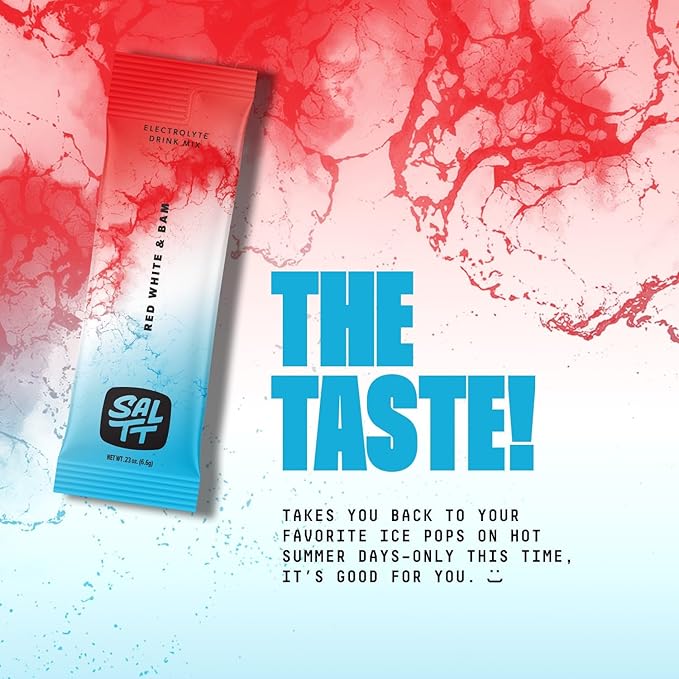 SALTT Electrolytes Powder Drink Mix - Red White and Bam- 30 Hydration Packets - Magnesium, Potassium, Sodium, Trace Minerals - Zero Sugar & Gluten Free - Travel Essentials