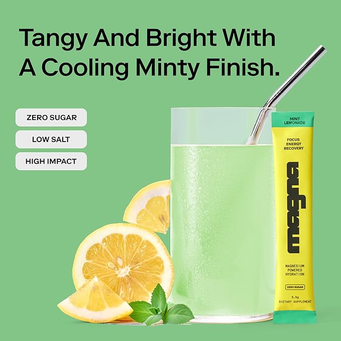 Magna Electrolyte Powder Drink Mix for Hydration, Energy & Focus Support with Magnesium L Threonate, Sodium, Potassium, Vitamin D, B6 & B12, Sugar Free, Mint Lemonade Flavor, 7 Servings