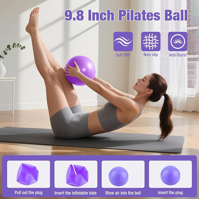 ASIEIT Home Pilates Kit for Women, Pilates Equipment with 5 Resistance Bands, 14'' Magic Circle, Pilates Ball and Ring Set, Pilates Essentials Kit for Home Toning, Strength and Flexibility