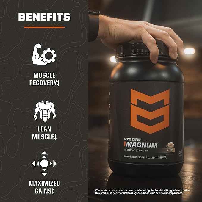 MTN OPS Magnum Vanilla Protein Powder, 23g of Whey Isolate Protein & Milk Protein with BCAAs, Zero Sugar & Gluten Free, Vanilla Milkshake, 30-Serving Tub