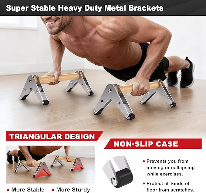Push Up Bar - Heavy-Duty Stainless Steel Pushup Stands with Non-Slip Base, 500LB Capacity, Portable Home Gym Equipment for Strength Training & Floor Workout