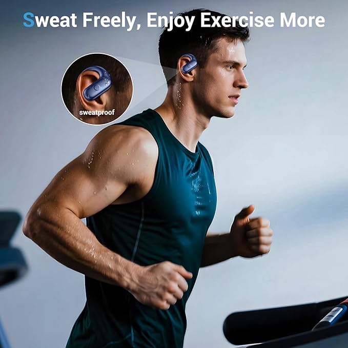 for Wireless Earbuds,Sport Bluetooth 5.4 Headphones,Over Ear Buds with Deep Bass Sound,60H Playtime Clear Calls Earphones Redesigned Comfort Fit with Earhooks for Running,Meeting,Workout-Blue