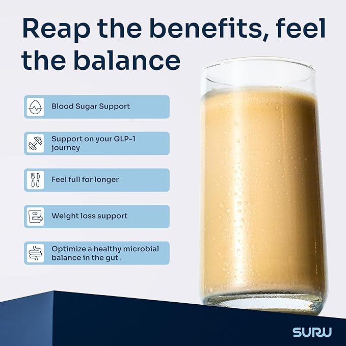 Suru Balance Shake All-in-One with 20g Protein, 140 Cal, 6g Fiber, Low Glycemic + Essential Vitamins, Vanilla, 4 Servings