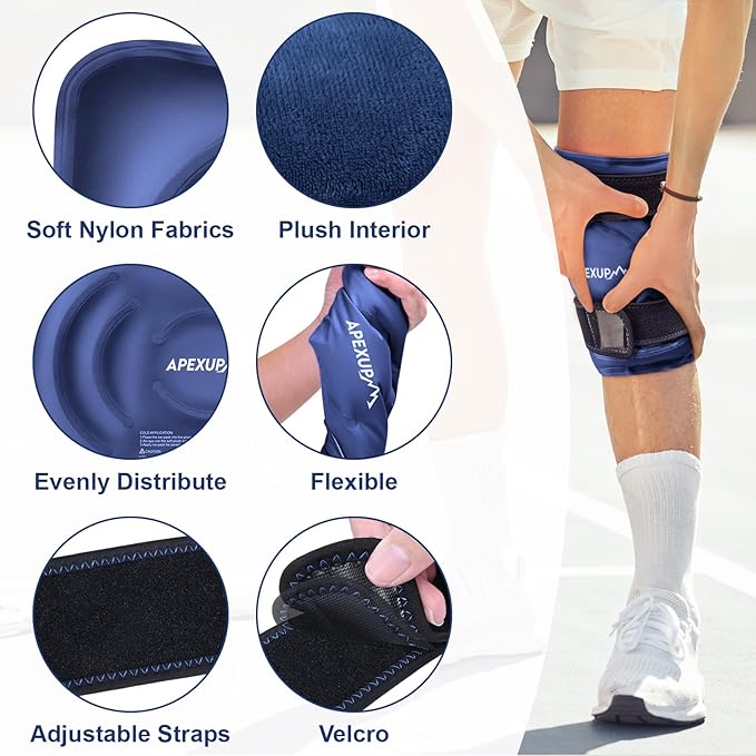 APEXUP Ice Pack for Knee Pain Relief, Large Reusable Wrap After Surgery, Flexible Gel Cold Pack for Injuries, Pain Relief for Back, Shoulder, Elbow, Ankle and Leg (Navy Blue, XXL, 2PK)