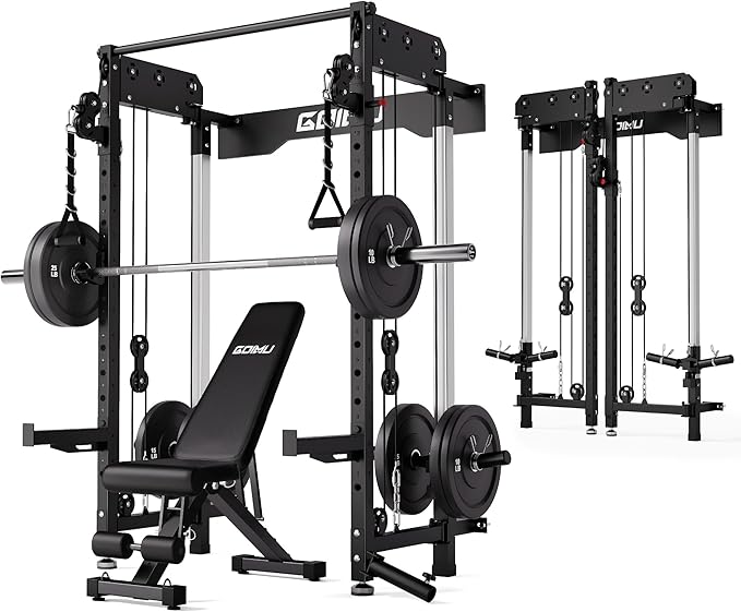 WM3-V4 Folding Squat Rack, Wall Mounted Power Rack with Dual Independent Pulley System, Functional Trainer with 5 Adjustable Function Modes for Space Saving
