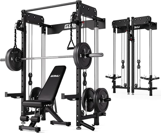 WM3-V4 Folding Squat Rack, Wall Mounted Power Rack with Dual Independent Pulley System, Functional Trainer with 5 Adjustable Function Modes for Space Saving