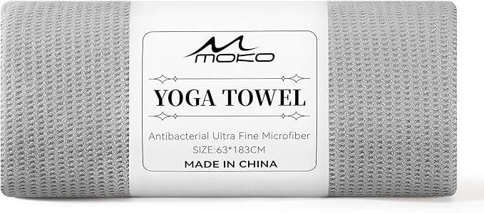 MoKo Hot Yoga Towel, Non-Slip Yoga Mat Towel with Grip Dots, 74.4"×27.3" Yoga Mat Cover for Pilates, Fitness, Meditation