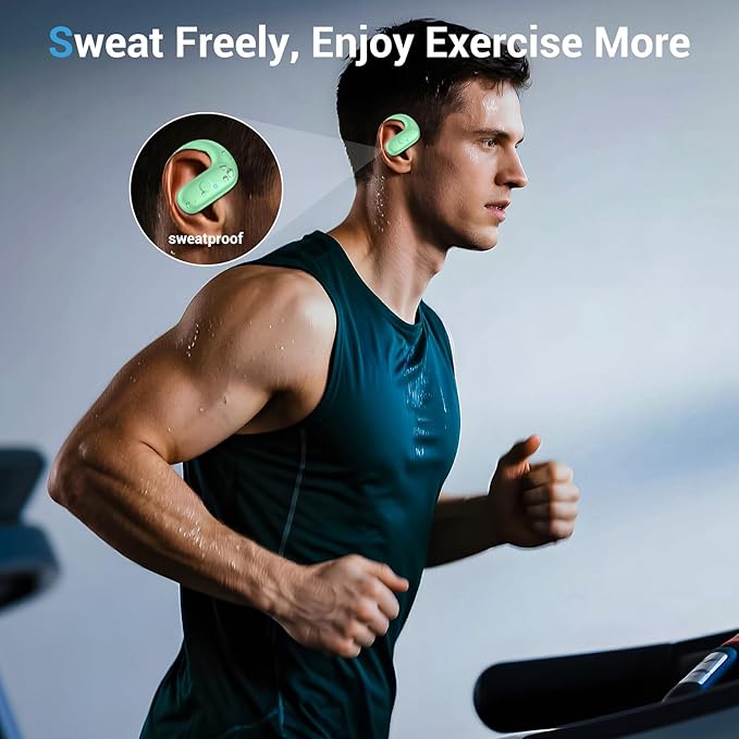 for Wireless Earbuds,Sport Bluetooth 5.4 Headphones,Over Ear Buds with Deep Bass Sound,60H Playtime Clear Calls Earphones Redesigned Comfort Fit with Earhooks for Running,Meeting,Workout-Green