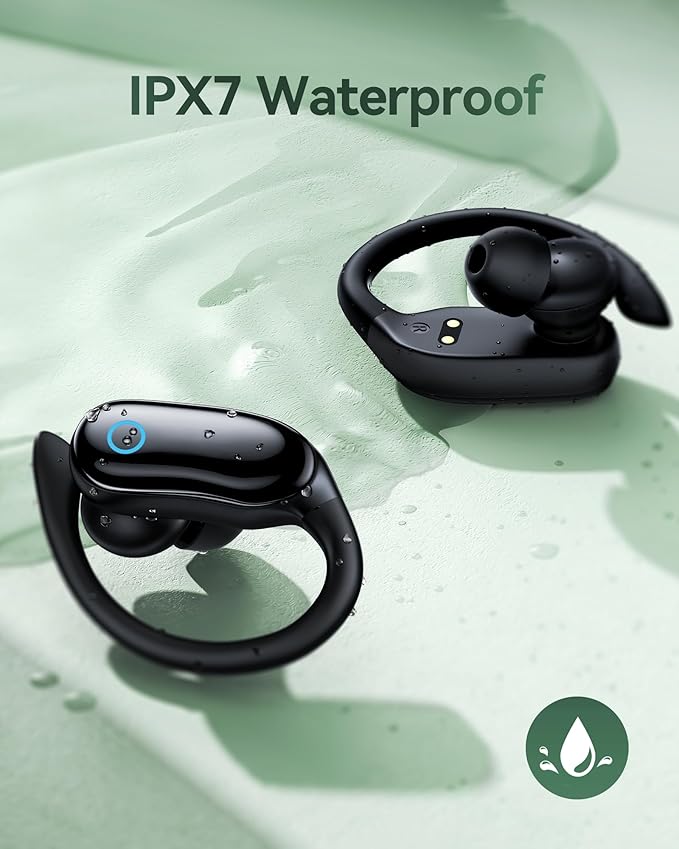 Active Noise Canceling Ear Buds Wireless Earbuds 96hrs Playback Bluetooth Headphones IPX7 Waterproof Stereo Bass Over-Ear Earphones with Earhooks Microphone LED Battery Display for Sports Workout