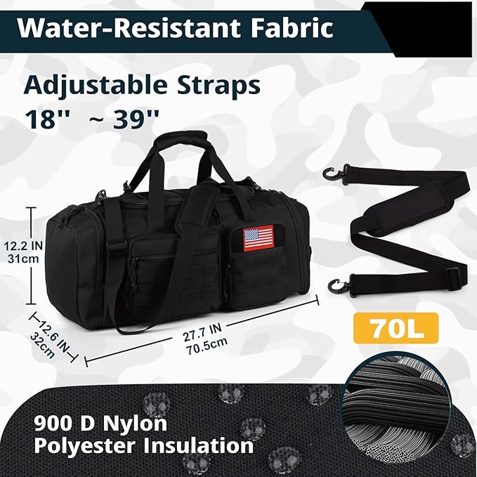 Tactical Gym Bag for Men,70L Large 3 in 1 Sports Duffle Bag with Shoes Compartment for Travel,Water Resistant Travel Backpack Weekender Overnight Bag with Wet Pocket for Women