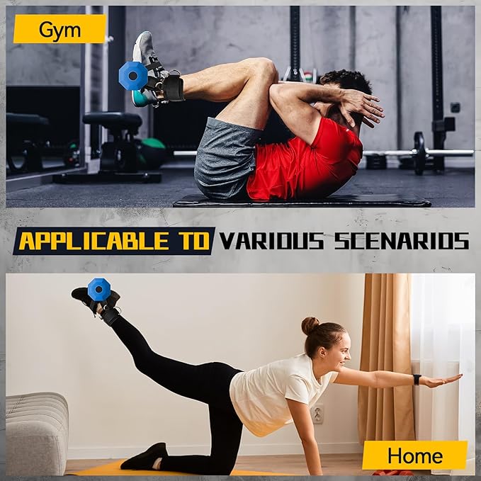 Ankle Straps for Cable Machine and Dumbbell, Dumbbell Foot Attachment for Gym with Longer Nylon Strap/Protective Gasket/5 Steel D-Ring, Tibialis Trainer, Leg Workouts, Hamstring Curls for Women Men