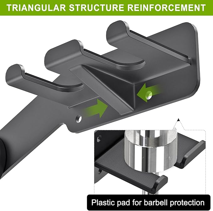 Wall Mounted Weight Plate Rack, Heavy Duty Olympic Barbell Holder & T Bar Row Landmine Attachment, 5 Pegs & 4 Barbell Storage, Space-Saving Home Gym Organizer