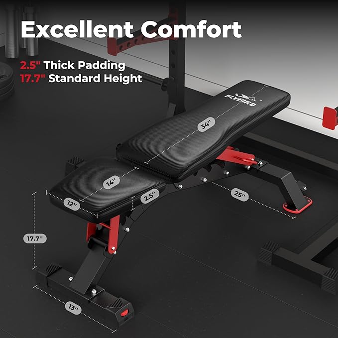 FLYBIRD Commercial Grade Adjustable Weight Bench - 1200LBS Capacity, 7+3 Positions for Ultimate Strength Training & Bench Press, with Easy-Roll Wheels