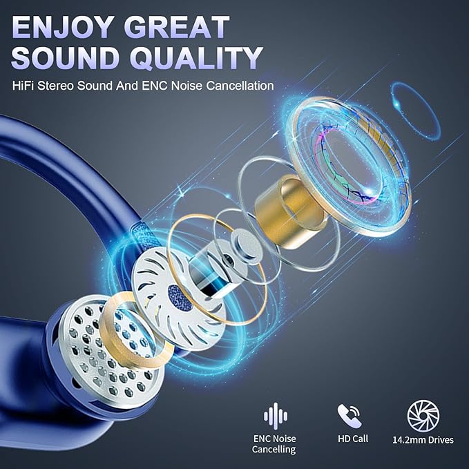 Wireless Earbud, Bluetooth 5.4 Headphones 75Hrs Playtime, Bluetooth Earbuds Deep Bass Noise Cancelling Mic, Over Ear Bud with Sport Earphones Earhooks, IP7 Waterproof Touch Control for Workout/Running