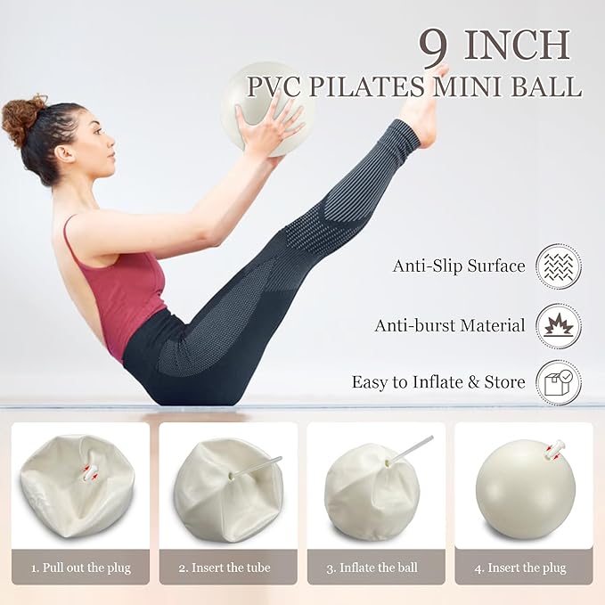 Pilates Equipment Kit for Home Workout, Pilates Ring and Ball Set with 2.2lb *2 Dumbbells, Fabric Resistance Bands, Tape Measure, Bag, Pilates Essentials Accessories for Women Yoga