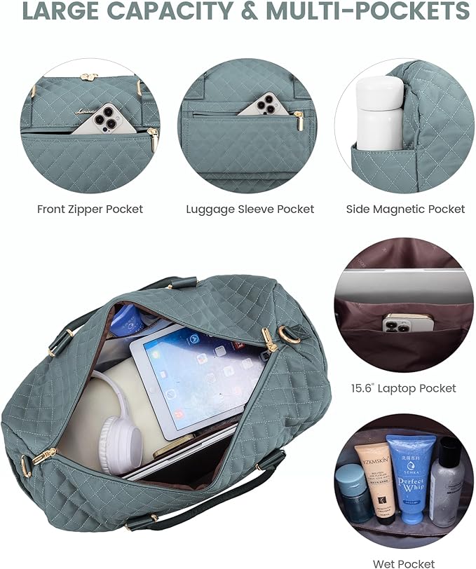 LOVEVOOK Travel Duffle Bag for Women, Weekender Overnight Bag with Shoe Compartment, Carry on Bag with Toiletry Bag, Gym Duffel Bag with Wet Pocket, Hospital Bags for Labor and Delivery 3 Pcs Set