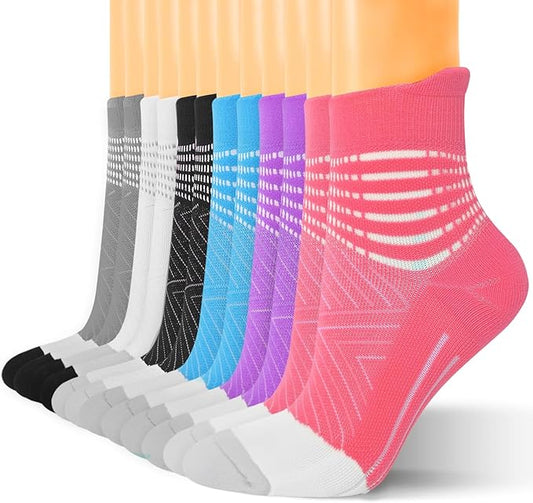 IRAMY Compression Ankle Support Socks Women - Coolmax Wicking, Cushioned Athletic, Plantar Fasciitis Relief 2/3/6 Pairs