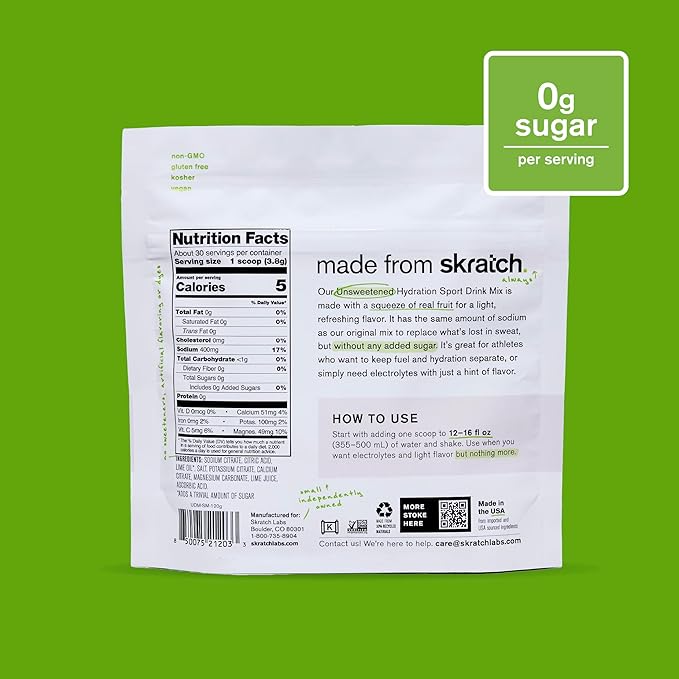 Skratch Labs Unsweetened Hydration Sport Drink Mix | Sugar Free | Electrolytes Booster | Salted Margarita - 30 Servings | Non-GMO, Vegan, Kosher, Keto, Paleo
