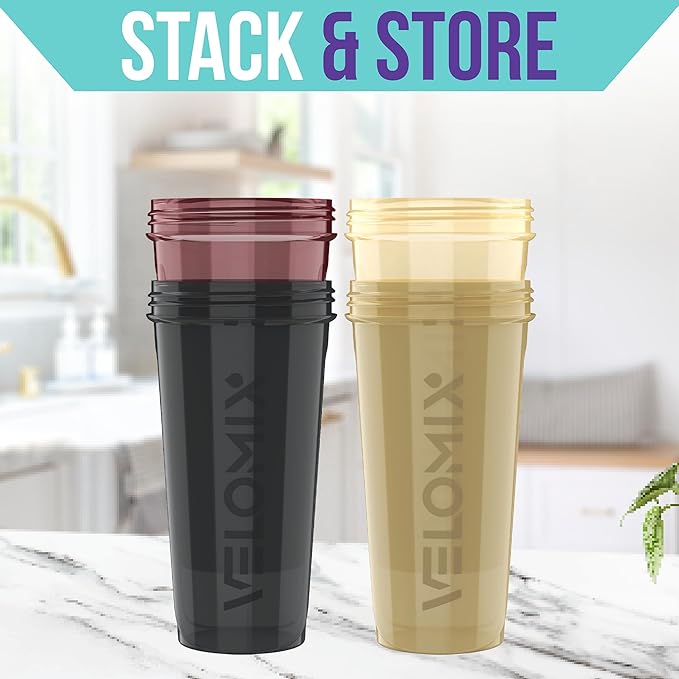 VELOMIX -4 PACK- 28 oz Protein Shaker Bottle for Protein Mixes - 4x Wire Whisk | Leak Proof Shaker Cups for Protein Shakes | Protein Shaker Bottle Pack | Protein Shake Cup (Burgundy Pack)