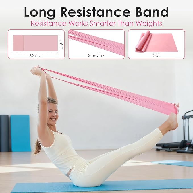 MIELIA 16 PCS Pink Pilates Ring and Ball Set for Women Home Gym, 15-Inch Magic Circle Yoga Ring, Adjustable Ankle Wrist Weights, Sliding Disc, Complete Fitness Equipment for Toning