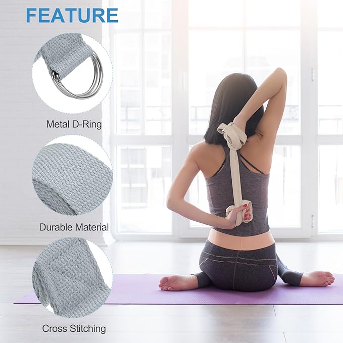 PATIKIL Yoga Strap for Stretching Cotton Yoga Belt with Adjustable Metal D-Ring Buckle Stretch Bands for Fitness Pilates