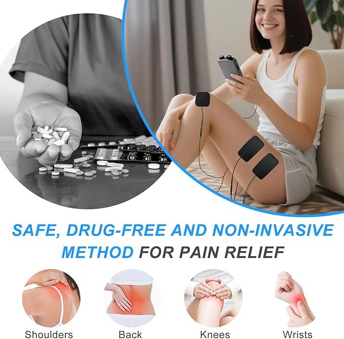 TENS EMS Unit Muscle Stimulator for Pain Relief Therapy - 4 in 1 TENS & EMS & Relax & Custom Frequency + Pulse - Muscle Massager 36 Modes 20 Intensity, Memory & Favorites Function with 600mAh Battery
