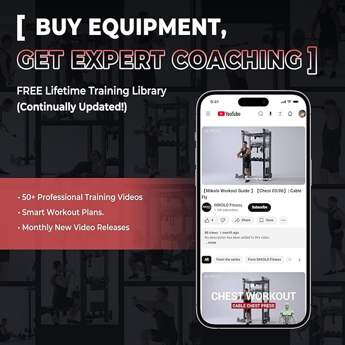 Mikolo Smith Machine, 2200lbs Squat Rack with LAT-Pull Down System & Cable Crossover Machine, Training Equipment with Leg Hold-Down Attachment