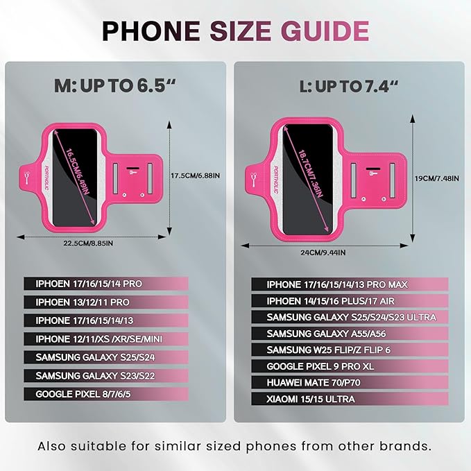 PORTHOLIC 2025 Running Armband Water Resistant Sports Phone Holder Case with Extension Strap, Key Card Slot Up to 6.9" Phone for iPhone 17/16/15/14/13 Plus Air Pro Max XR/XS, Galaxy S25/24/S10
