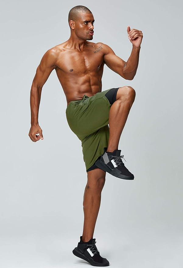 Pinkbomb Men's 2 in 1 Running Shorts Gym Workout Quick Dry Mens Shorts with Phone Pocket