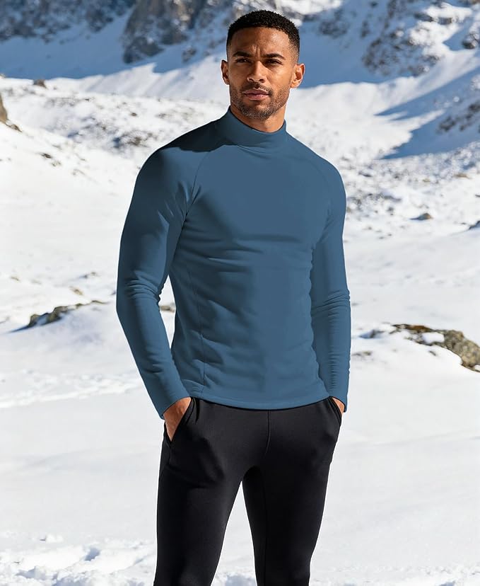 Mens Thermal Shirts Long Sleeve, Athletic Mock Neck Outdoor Midweight Top Slim Fit Moisture Wicking Warm Undershirt