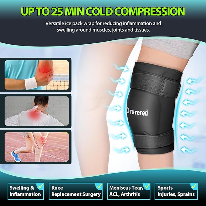 Ice Packs for Injuries Reusable, Knee Gel Ice Pack Wrap Pain Relief for Knee Replacement Surgery, Swelling, Meniscus Tear, ACL, Sports Injuries, Bruises and Arthritis, Elbow Ice Pack Black
