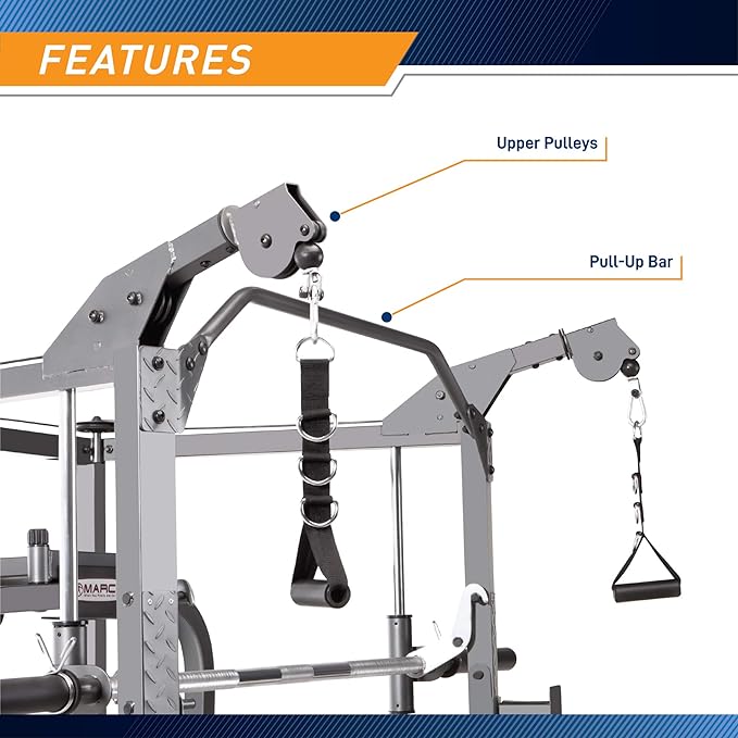 Marcy Smith Cage Machine with Workout Bench and Weight Bar Home Gym Equipment SM-4008