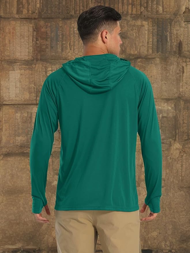 MAGCOMSEN Men's Hooded UPF 50+ Sun Protection T Shirts Long Sleeve Athletic Fishing Shirts Rash Guards