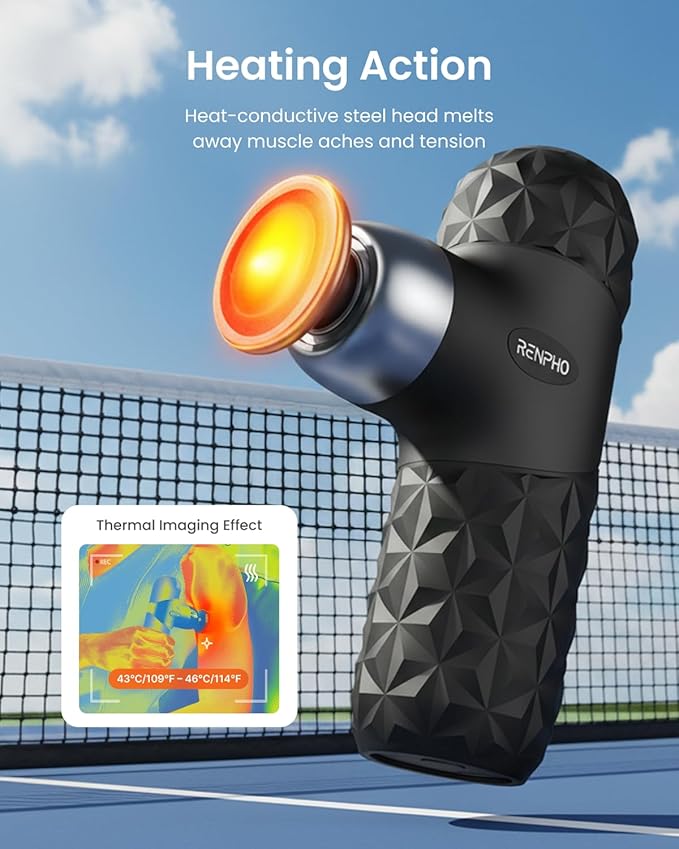 RENPHO Mini Thermal Massage Gun with Heat, Portable Deep Tissue Percussion Massager, Color Silicone Sleeves Travel Size with Carry Case