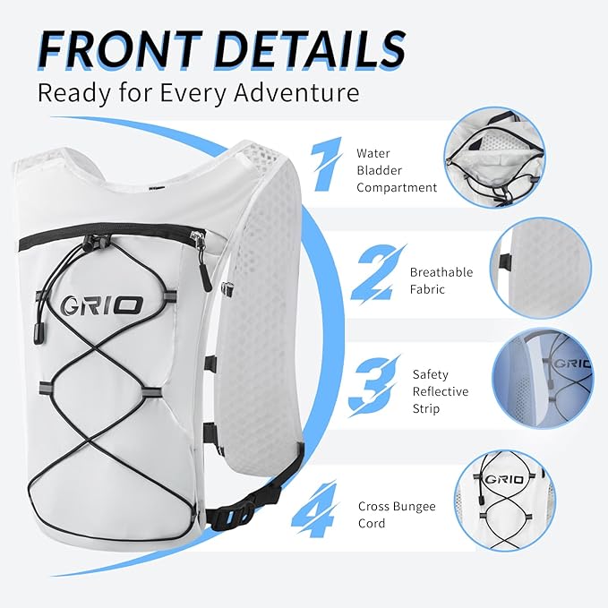 Running Vest for Women Men, Adjustable Chest Straps Running Hydration Vest with 1.5L Water Bladder, Lightweight Breathable Reflective Hydration Pack for Marathon, Trail, Hiking, Cycling